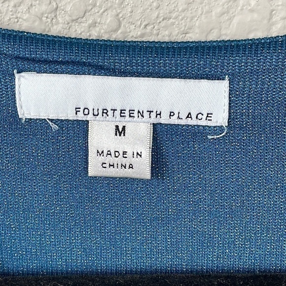 New Fourteenth Place Paulette Metallic Long Sleeve Mini Dress Faux Wrap Ruched M - Picture 8 of 13